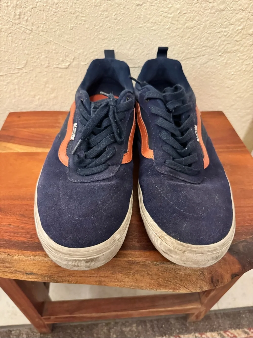 Vans Navy Suede Sneakers with Orange Side Stripe